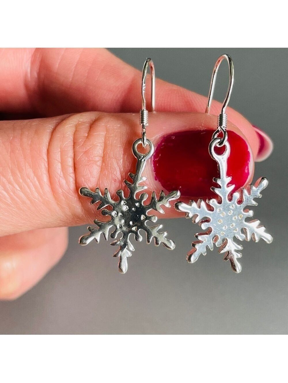 Snowflake Dangle Sterling Silver Earrings Festive Frozen Winter Christmas - Picture 1 of 8